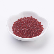 Glass Seed Beads, Transparent, Round, Crimson, 12/0, 2mm, Hole: 1mm, about 6666pcs/100g(X1-SEED-A004-2mm-5B)