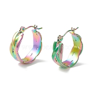 304 Stainless Steel Wide Chunky Hoop Earrings for Women, Rainbow Color, 22x19x7mm, Pin: 0.7mm(EJEW-P197-04MC)