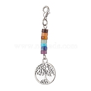 Alloy Tree of Life Pendant Decorations, Chakra Natural Mixed Gemstone & Lobster Claw Clasps Charms for Bag Ornaments, Antique Silver, 53mm, Pendant: 44x15.3x4.5mm(HJEW-JM02062-05)