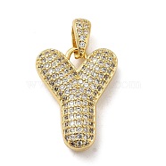 Brass Micro Pave Cubic Zirconia Pendants, Cadmium Free & Lead Free, Long-Lasting Plated, Real 18K Gold Plated, Letter Y, 20x15.5x5.5mm, Hole: 4.5x3mm(KK-E061-03G-25)