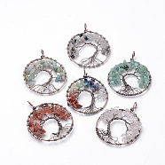 Natural Gemstone Big Pendants, with Iron Findings, Tree of Life, Red Copper, 64x50~51x5mm, Hole: 4x5mm(G-S271-18)