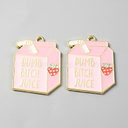 Alloy Enamel Pendants, Light Gold, Boxed Milk, Pink, 3.2x2.35x0.1cm, Hole: 2mm(ENAM-CJC0010-31D)