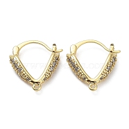 Brass Micro Pave Clear Cubic Zirconia Hoop Earring Findings, Triangle Latch Back with Loops, Real 18K Gold Plated, 20 Gauge, 18.5x17x4mm, Hole: 1.2mm, Pin: 0.8mm(ZIRC-Q204-03G)