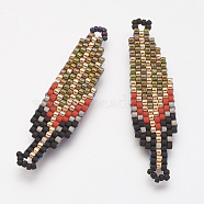 MIYUKI & TOHO Handmade Japanese Seed Beads Links, Loom Pattern, Leaf, Colorful, 46x11x2mm, Hole: 1~2mm(X-SEED-G005-272-5)