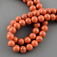 Drawbench Glass Bead Strands, Round, Orange Red, 10mm, Hole: 1.3~1.6mm, about 80pcs/strand,  31.4 inch(GLAD-S074-10mm-82)