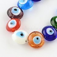 Flat Round Evil Eye Lampwork Bead Strands, Mixed Color, 15~16x8~9mm, Hole: 2mm, about 24pcs/strand, 13.7 inch(LAMP-R118-M)