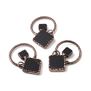 Natural Black Onyx Big Pendants, with Red Copper Tone Brass Findings, Square & Rhombus, Cadmium Free & Lead Free, Dyed & Heated, 79x55x8mm, Hole: 9.5mm(G-I324-08R)