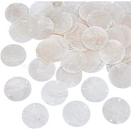 50Pcs Natural Capiz Shell Connector Charms, Flat Round, Seashell Color, 40x0.5~1.5mm, Hole: 1.8mm(FIND-HY0001-17)