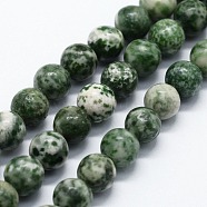 Natural Green Spot Jasper Beads Strands, Round, 4mm, Hole: 0.6mm, about 85~88pcs/strand,  14.76 inch(37.5cm)(G-I199-30-4mm)