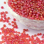 (Repacking Service Available) Round Glass Seed Beads, Transparent Colours Rainbow, Round, Red, 12/0, 2mm, about 12g/bag(SEED-C016-2mm-165)