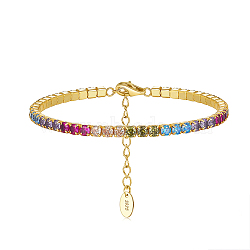 Real 14K Gold Plated 925 Sterling Silver Link Chain Bracelet, Cubic Zirconia Tennis Bracelets, with S925 Stamp, Colorful, 6-5/8 inch(16.8cm)(BJEW-P311-01G-02)