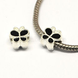 Alloy Enamel Butterfly Large Hole European Beads, Silver Color Plated, Black, 10x10x7mm, Hole: 4.5mm(MPDL-R036-47B)