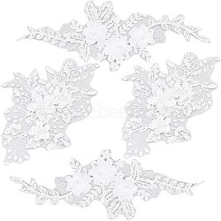 CHGCRAFT 2 Pairs 2 Style 3D Flower Polyester Embroidery Sew on Flower Appliques, with Plastic Imitation Pearl Beads, Sewing Craft Decoration for Wedding Dress, Cheongsam, White, 255~315x125~160x1.2~2mm, 1 pair/style(PATC-CA0001-09)