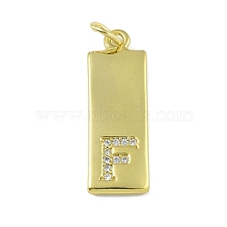 Brass Micro Pave Clear Cubic Zirconia Pendants, Real 18K Gold Plated, Rectangle, Letter F, 23.5x7.5x2mm, Hole: 3mm(KK-P266-06G-F)