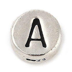 925 Sterling Silver Flat Round with Letter Beads, with 925 Stamp, Antique Silver, Letter A, 6.5x3mm, Hole: 1.2mm(STER-G044-01AS-A)