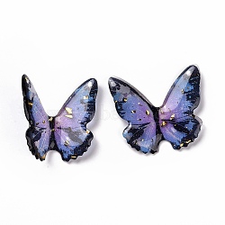 Transparent Resin Cabochons, with Gold Foil, Butterfly, Purple, 37~38x38~42x3.5~4mm(RESI-L036-10B-07)