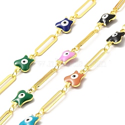 Handmade Eco-friendly Brass Enamel Butterfly with Evil Eye Link Chain, Real 18K Gold Plated, Lead Free & Cadmium Free, Soldered, with Spool, Colorful, 12.5x8x4mm(CHC-I045-08G)