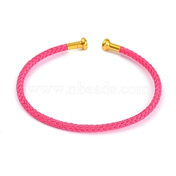 Braided Carbon Steel Wire Bracelet Making, with Golden Plated Brass End Caps, Deep Pink, 0.25cm, Inner Diameter: 2-3/8 inch(6.1cm)(MAK-A017-B45)