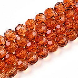 Baking Paint Transparent Glass Beads Strands, Round, Faceted(32 Faceted) , Chocolate, 8mm, Hole: 1.2~1.4mm, about 64~67pcs/strand, 19.29~19.88 inch(49~50.5cm)(DGLA-A035-T8mm-A04)