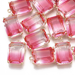 Two Tone Glass Pendants, with Brass Findings, Faceted, Rectangle, Golden, Colorful, 20.5x13x8mm, Hole: 1.5mm(GLAA-S179-03H)