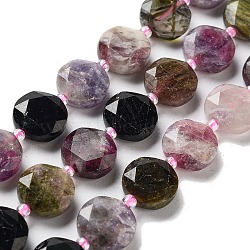 Natural Tourmaline Beads Strands, with Seed Beads, Faceted Hexagonal Cut, Flat Round, 12~12.5x5~6mm, Hole: 1.2~1.4mm, about 27~29pcs/strand, 15.55~15.75 inck(39.5~40cm)(G-NH0004-042)