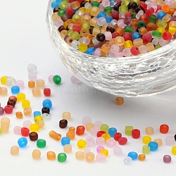 8/0 Glass Seed Beads, Frosted Colors, Round, Round Hole, Mixed Color, 8/0, 3mm, Hole: 1mm, about 1111pcs/50g, 50g/bag, 18bags/2pounds(SEED-US0003-3mm-TF)