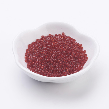 Glass Seed Beads, Transparent, Round, Crimson, 12/0, 2mm, Hole: 1mm, about 6666pcs/100g