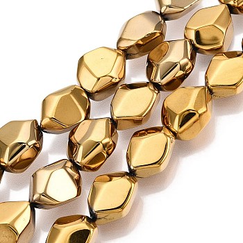 Electroplate Glass Beads Strands, Nuggets, Gold, 12x9.5~10x7mm, Hole: 1mm, about 55pcs/strand, 25.98''(66cm)