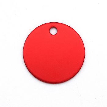 Colored Aluminum Pendants, Laser Cut, Double Sided Dog Pet Name Phone Number ID Tag Charm, Flat Round, Red, 20x1mm, Hole: 3mm