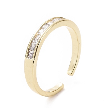 Clear Cubic Zirconia Rectangle Open Cuff Ring, Brass Jewelry for Women, Golden, Inner Diameter: 18mm