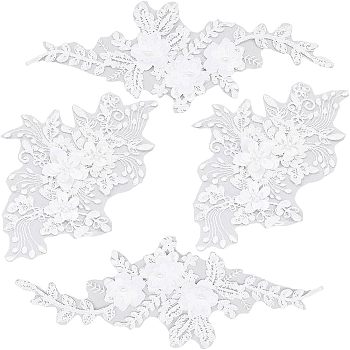 CHGCRAFT 2 Pairs 2 Style 3D Flower Polyester Embroidery Sew on Flower Appliques, with Plastic Imitation Pearl Beads, Sewing Craft Decoration for Wedding Dress, Cheongsam, White, 255~315x125~160x1.2~2mm, 1 pair/style