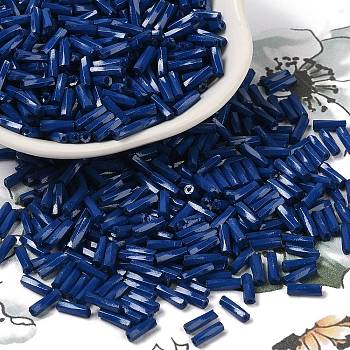 Baking Painted Glass Twist Bugle Beads, Round Hole, Marine Blue, 7x2mm, Hole: 0.8mm, about 13636pcs/pound