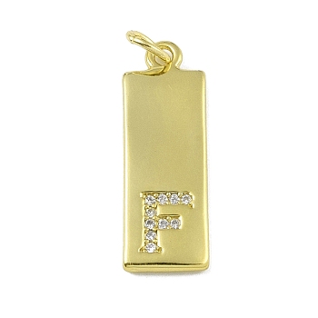 Brass Micro Pave Clear Cubic Zirconia Pendants, Real 18K Gold Plated, Rectangle, Letter F, 23.5x7.5x2mm, Hole: 3mm