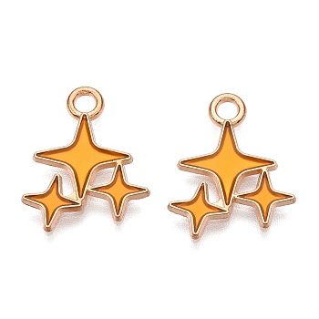 Alloy Enamel Pendants, Light Gold, Lead Free & Cadmium Free, Star Charm, Orange, 18x14x1mm, Hole: 2mm