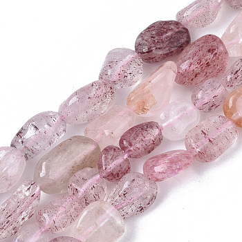 Natural Rainbow Strawberry Quartz Beads Strands, Nuggets, Tumbled Stone, 5~11x5~8x3~6mm, Hole: 0.8mm, about: 52~56pcs/Strand, 15.94 inch(40.5cm)