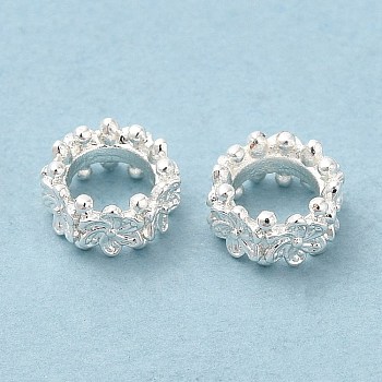 Eco-Friendly Rack Plating Brass Beads, Long-Lasting Plated, Lead Free & Cadmium Free, Flower, Silver, 6x3mm, Hole: 3.8mm
