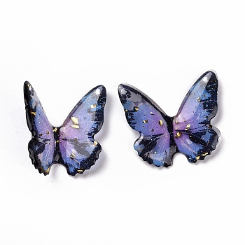 Transparent Resin Cabochons, with Gold Foil, Butterfly, Purple, 37~38x38~42x3.5~4mm
