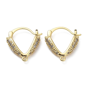 Brass Micro Pave Clear Cubic Zirconia Hoop Earring Findings, Triangle Latch Back with Loops, Real 18K Gold Plated, 20 Gauge, 18.5x17x4mm, Hole: 1.2mm, Pin: 0.8mm