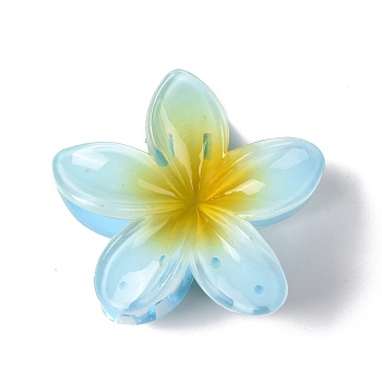 Plastic Claw Hair Clips, with Iron Findings, for Woman Girls, Flower, Light Sky Blue, 74x79x45mm