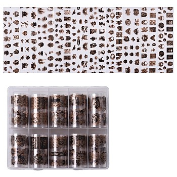 Halloween Themed Nail Art Transfer Stickers, Nail Decals, DIY Nail Tips Decoration for Women, Skull Pattern, Sienna, 40mm, about 1m/roll, 10rolls/box