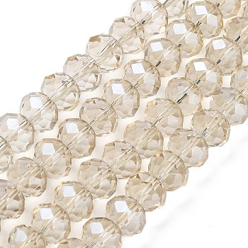 Handmade Imitate Austrian Crystal Faceted Rondelle Glass Beads, Beige, 10x7mm, Hole: 1mm, about 70~72pcs/strand