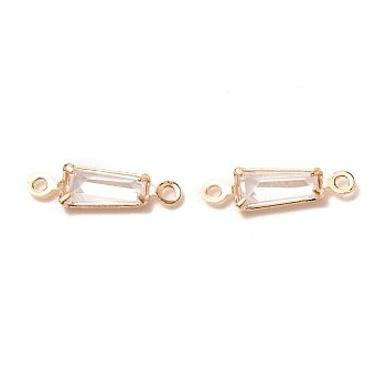 Brass Micro Pave Clear Cubic Zirconia Link Connectors, Trapezoid, Light Gold, 11.5x3.5x1.5mm, Hole: 0.9mm