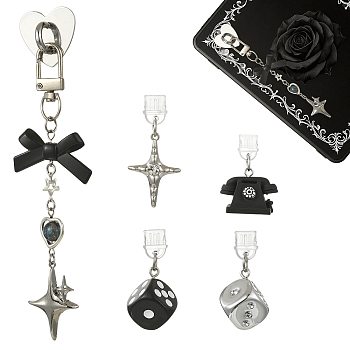 5Pcs PVC Mobile Dustproof Plugs & Iron Cell Phone Holder Stand, with Resin & Alloy Pendants and Alloy Swivel Clasps, Mixed Color, 33~136mm