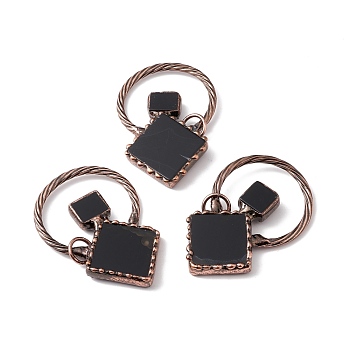 Natural Black Onyx Big Pendants, with Red Copper Tone Brass Findings, Square & Rhombus, Cadmium Free & Lead Free, Dyed & Heated, 79x55x8mm, Hole: 9.5mm