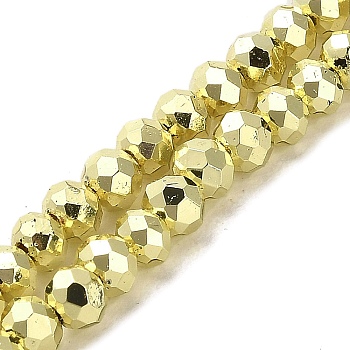 Electroplate Glass Beads Strands, Faceted, Rondelle, Light Khaki, 4x3.5mm, Hole: 1mm, about 119~120pcs/strand, 15.75''(40cm)
