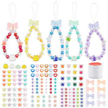 DIY Acrylic Beads & Nylon Thread Pendant Decorations Making Kits, Mixed Color, 7~24x0.8~32x0.8~10mm, Hole: 1.8~3mm