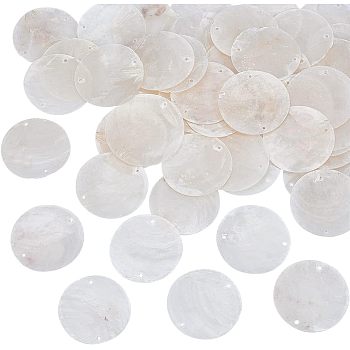 50Pcs Natural Capiz Shell Connector Charms, Flat Round, Seashell Color, 40x0.5~1.5mm, Hole: 1.8mm