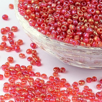 (Repacking Service Available) Round Glass Seed Beads, Transparent Colours Rainbow, Round, Red, 12/0, 2mm, about 12g/bag