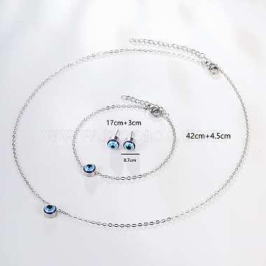 Evil Eye Stainless Steel Stud Earring & Bracelets & Necklaces Set(LY5157-1)-3