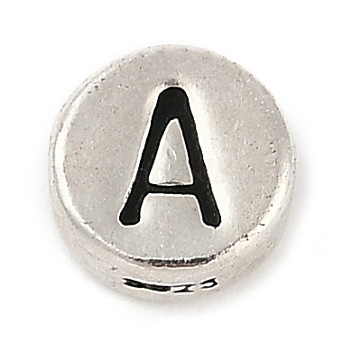 Antique Silver Black Letter A Sterling Silver Beads